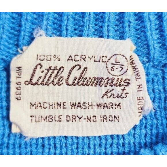 VTG 70S Kids Fair Isle Knit Sweater Blue White Crew neck Sz L 6/7 Little Alumnus - Picture 6 of 14